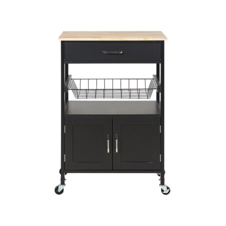 Wózek kuchenny 1 szuflada jasne drewno z czarnym LUGO