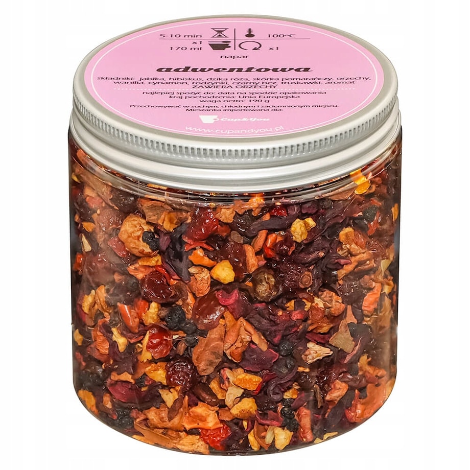 Herbata owocowa ADWENTOWA o smaku pomarańczy z cynamonem i przyprawami - herbata liściasta sypana mieszanka napar susz - gotowa na prezent upominek