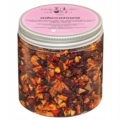 Herbata owocowa ADWENTOWA o smaku pomarańczy z cynamonem i przyprawami - herbata liściasta sypana mieszanka napar susz - gotowa na prezent upominek