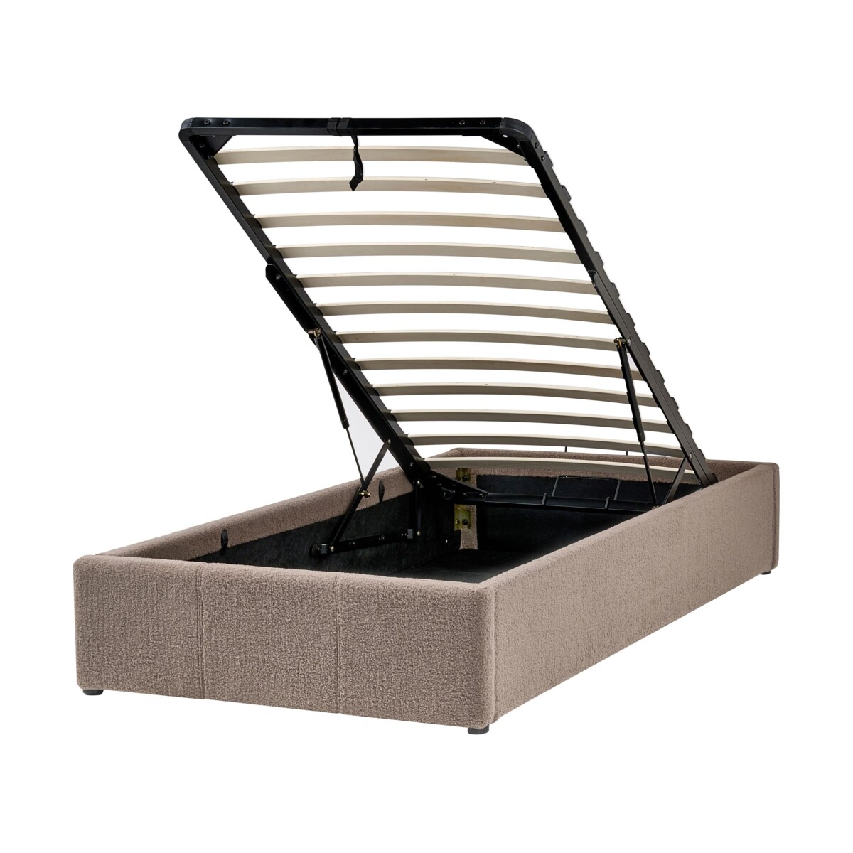 Łóżko z pojemnikiem bez zagłówka Boucle DINAN 90 x 200 cm Beżowoszary