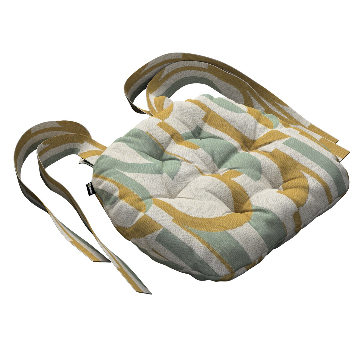 Poduszka na krzesło Marcin, miętowo-żółte wzory na kremowym tle, 40 x 37 x 8 cm, Cosy Home