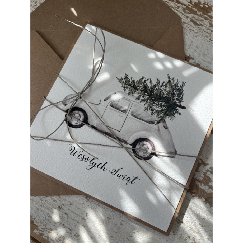 Ręcznie robiona kartka świąteczna na Boże Narodzenie, bożonarodzeniowa + piękne życzenia świąteczne