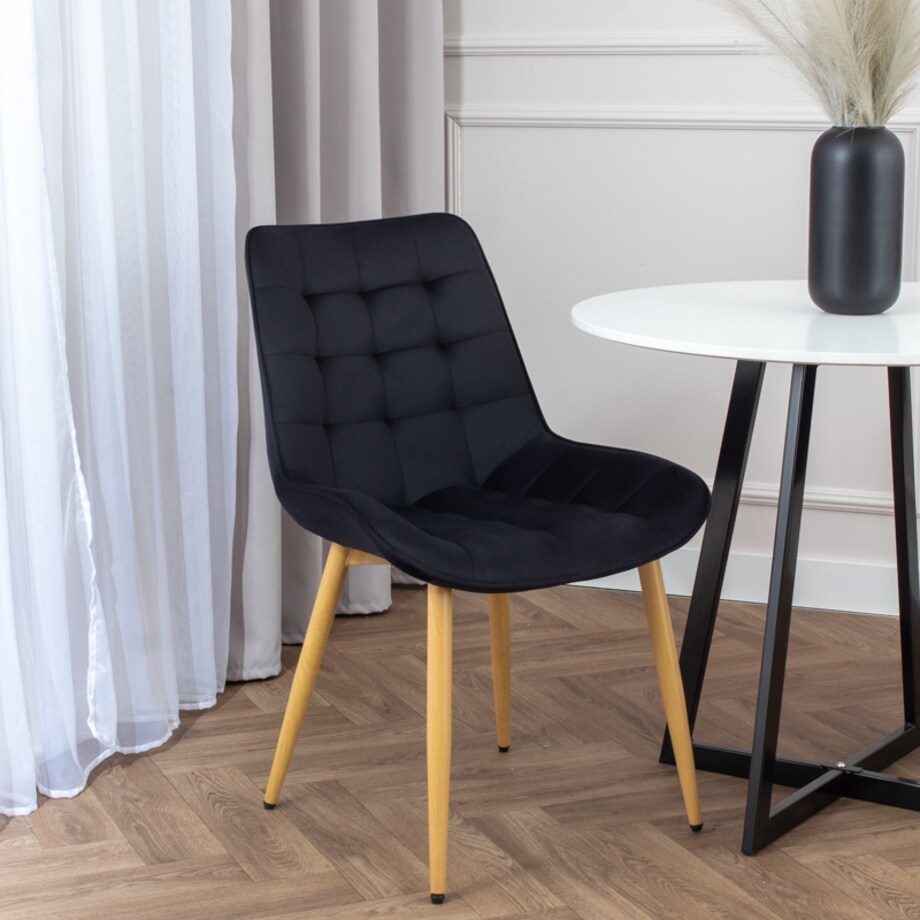 Krzesło tapicerowane do salonu jadalni pikowane welurowe czarne