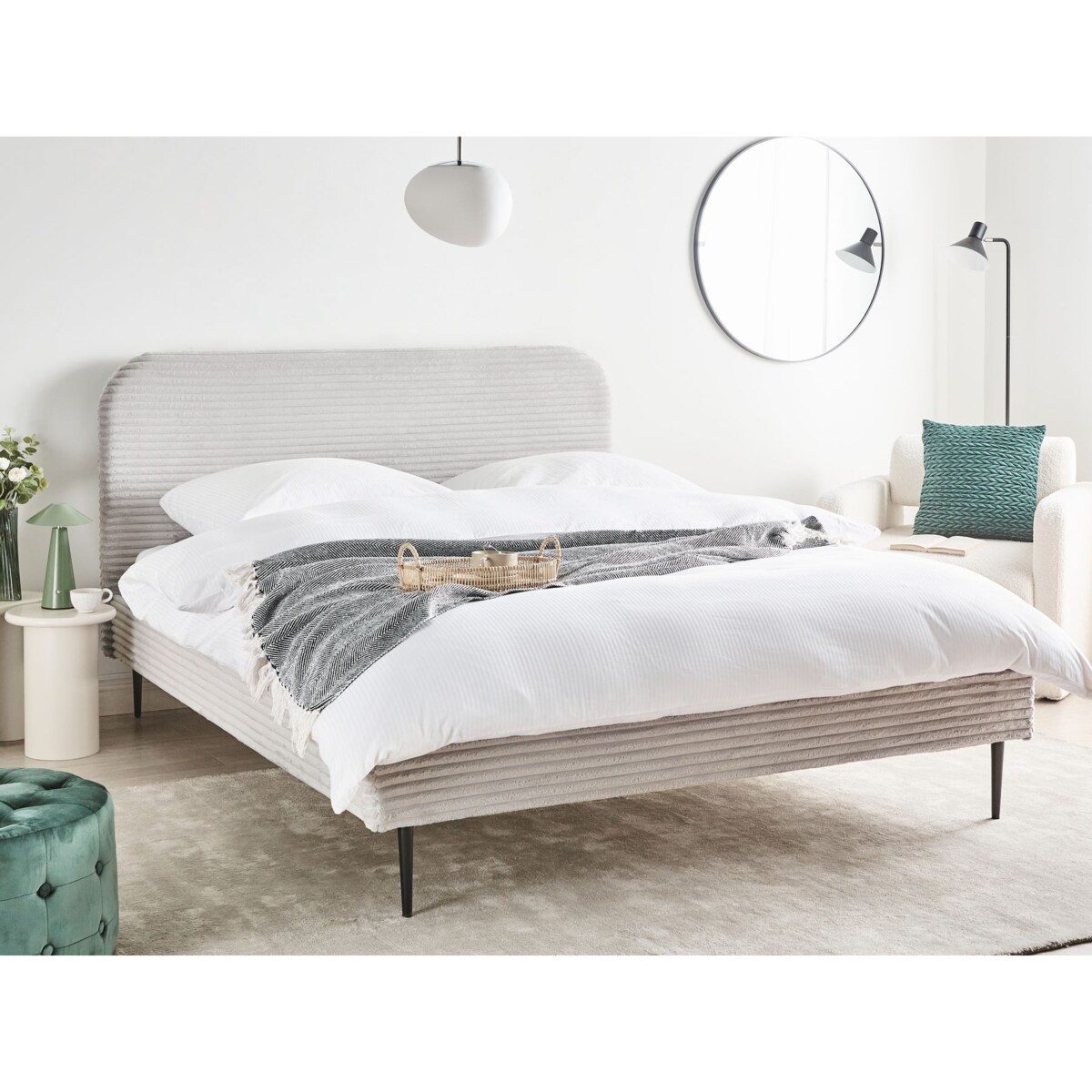 Łóżko Sztruks FLAYAT 160 x 200 cm Jasnoszary