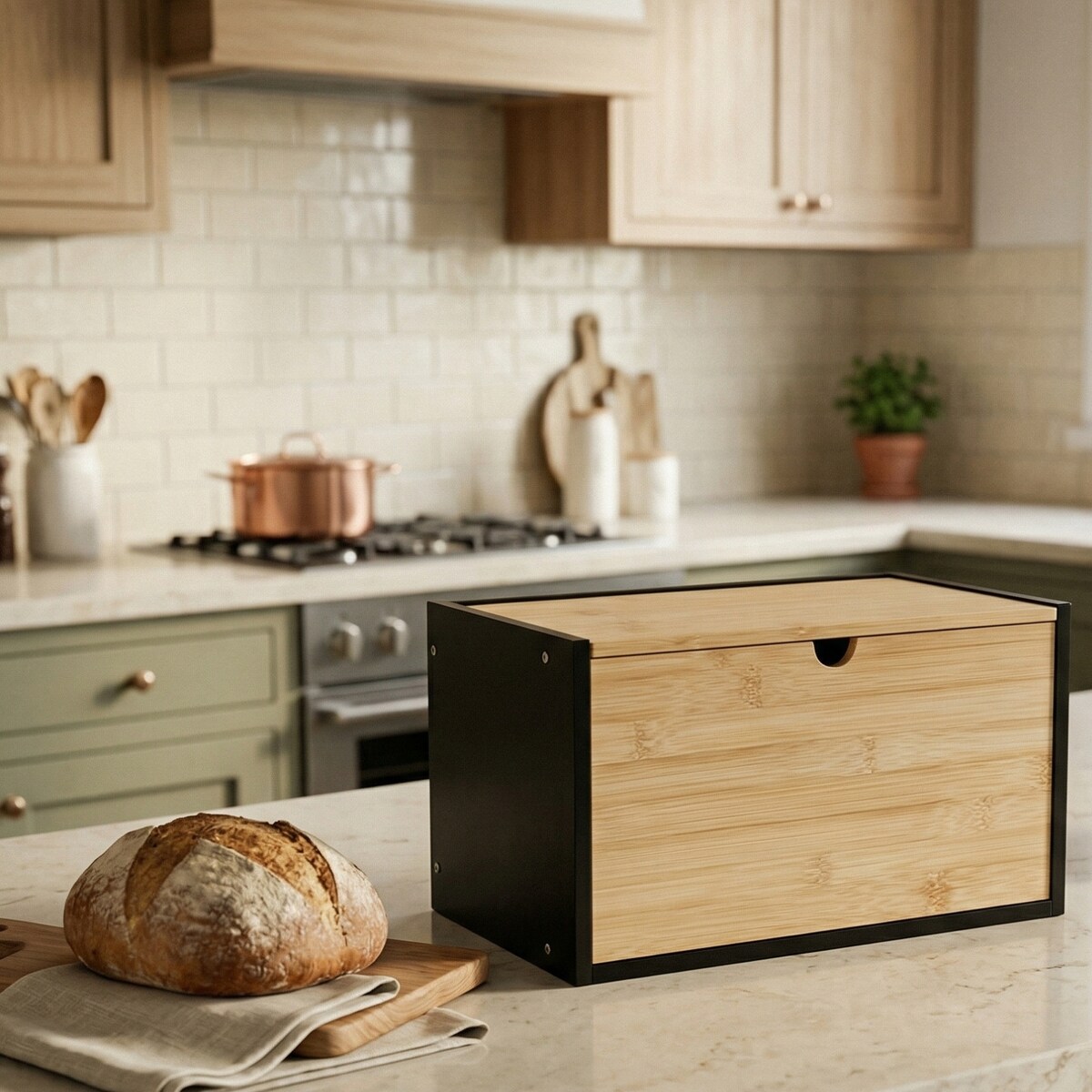 Bambusowy chlebak CADRE, dwustronnie otwierany, 20 x 33 x 20 cm