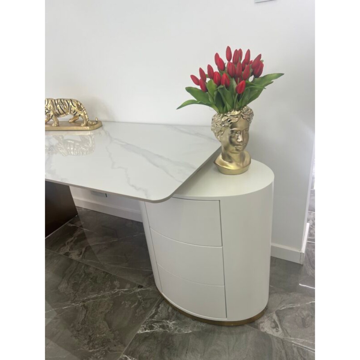 Biało- złote biurko ze stali nierdzewnej Mediolan Premium 160x70x75