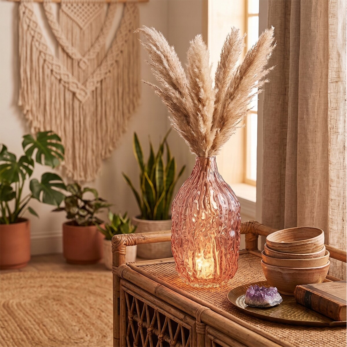 WAZON NA JEDEN KWIAT RÓŻE KWIATY WYSOKI 23cm SZKLANY RÓŻOWY BOHO RETRO