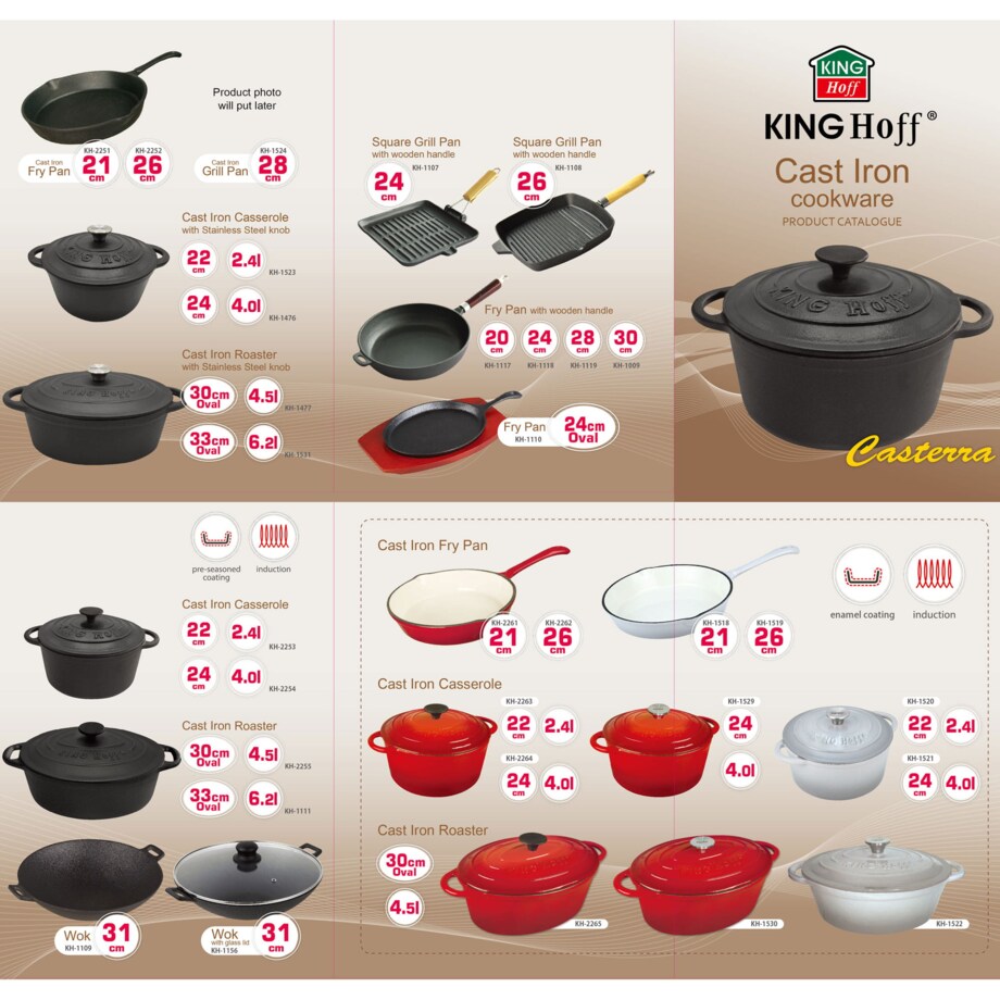 Garnek żeliwny na indukcję czarny 22cm 2.4L KINGHOFF