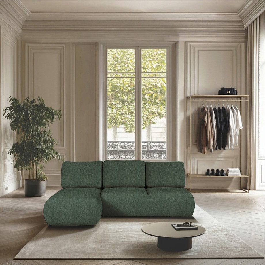 Mirel Sofa narożna lewa bez podłokietników zielona