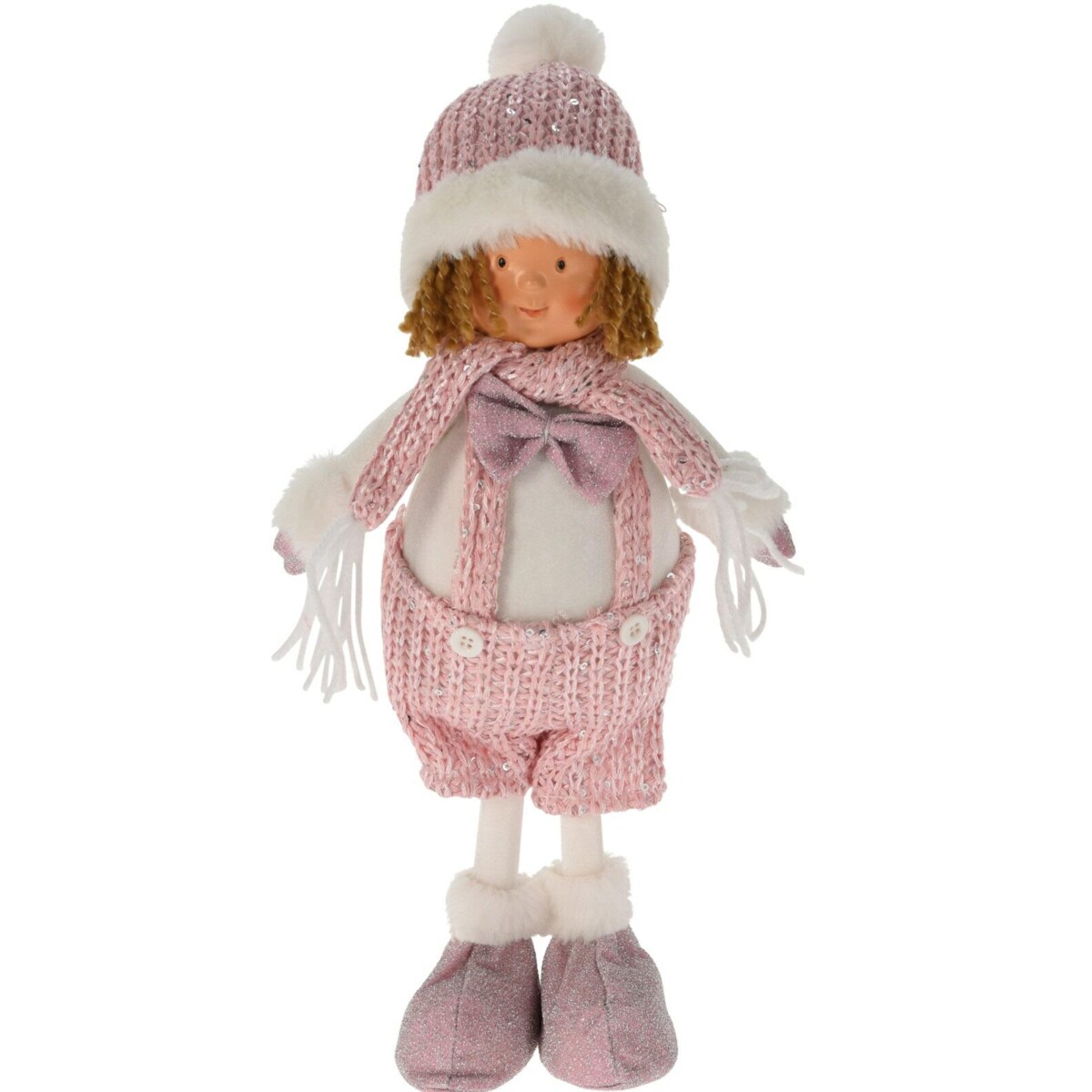 Zimowa FIGURKA Chłopczyk 38 cm RÓŻOWA MIĘKKA