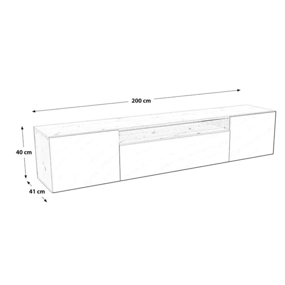Szafka RTV NOELI, wisząca z ryflowanymi frontami do salonu- biało-czarna