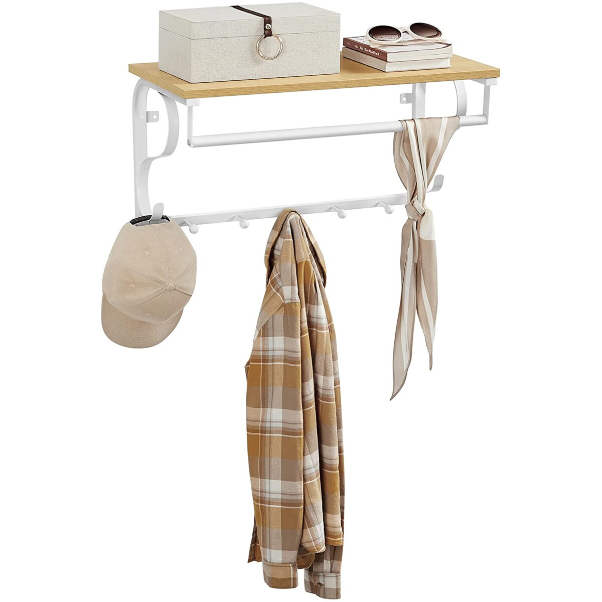 Półka Z Wieszakami 60X30X31,7 Cm Dąb, Biały