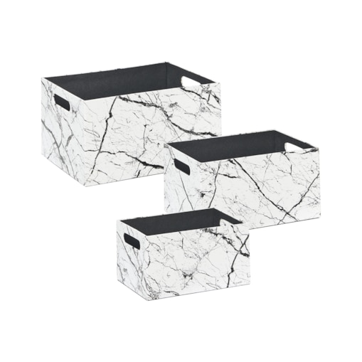 Zestaw 3 koszy z ekoskóry biały LARSA