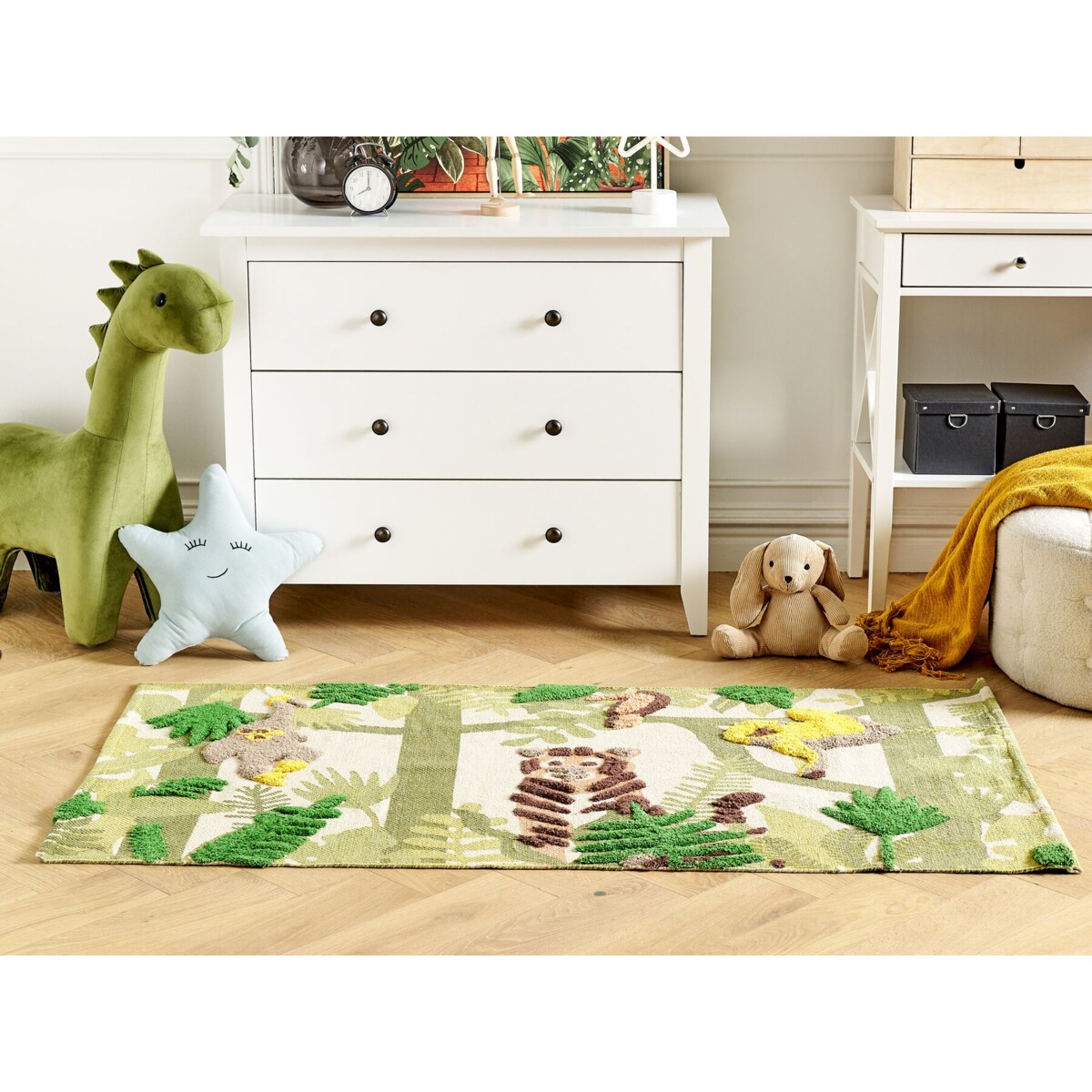 Dywan dziecięcy bawełniany motyw dżungli 80 x 150 cm wielokolorowy JANHTO