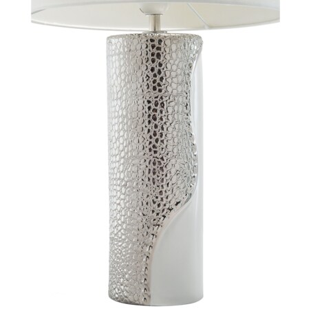 Lampka nocna porcelanowa biało-srebrna AIKEN