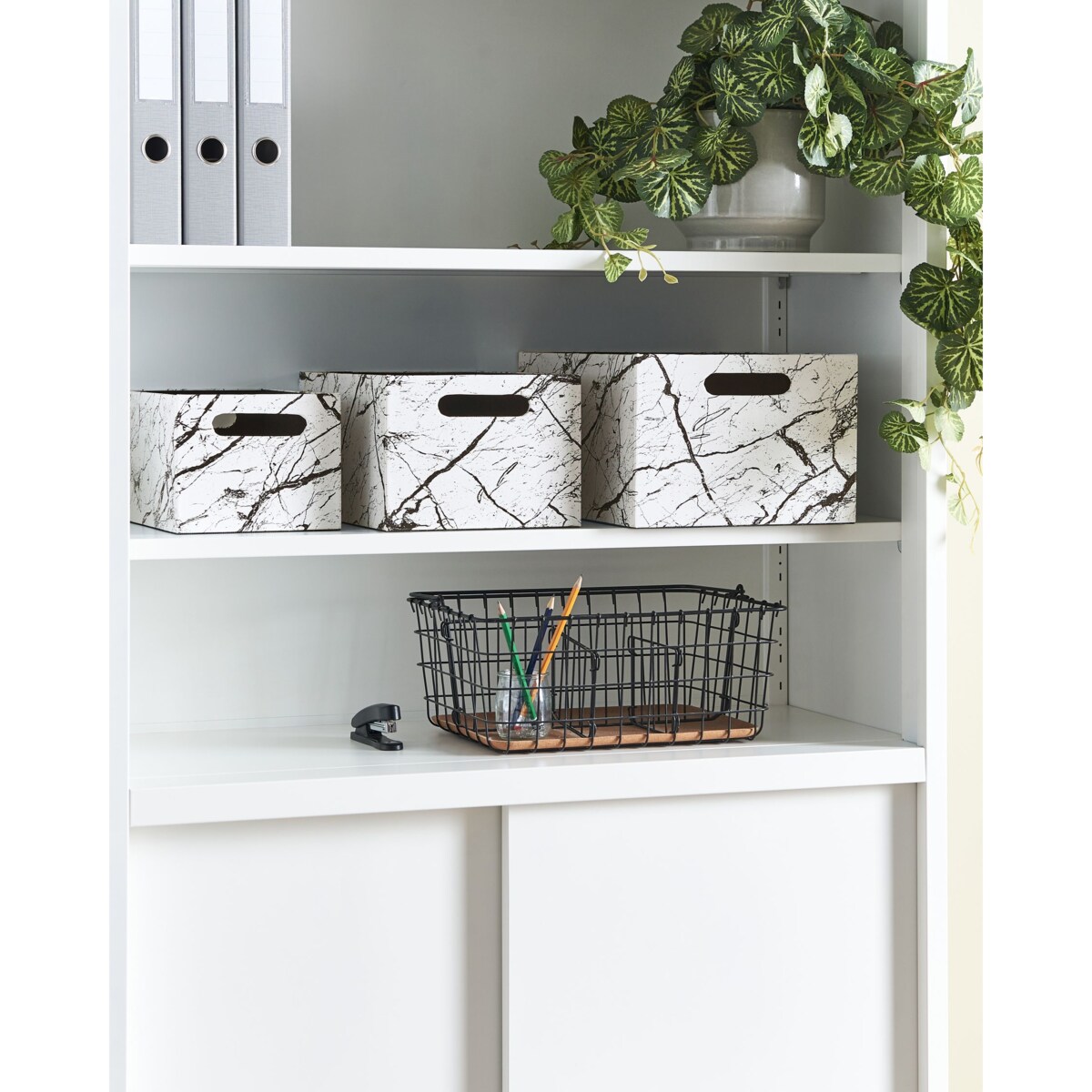 Zestaw 3 koszy z ekoskóry biały LARSA