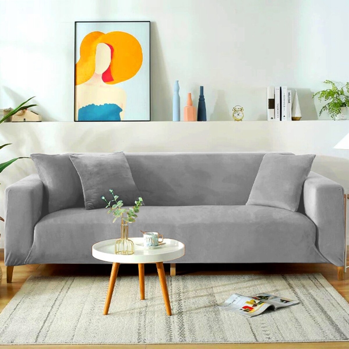 POKROWIEC NA KANAPĘ JASNY SZARY WELUR 3 OSOBOWY [22W3]