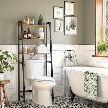 Regał Łazienkowy Nad Toaletę 64X30X156 Cm Rustykalny Brąz, Czarny