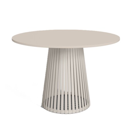 Stół VIV okrągły z lamelami do salonu, blat 75 cm kaszmir -podstawa kaszmir