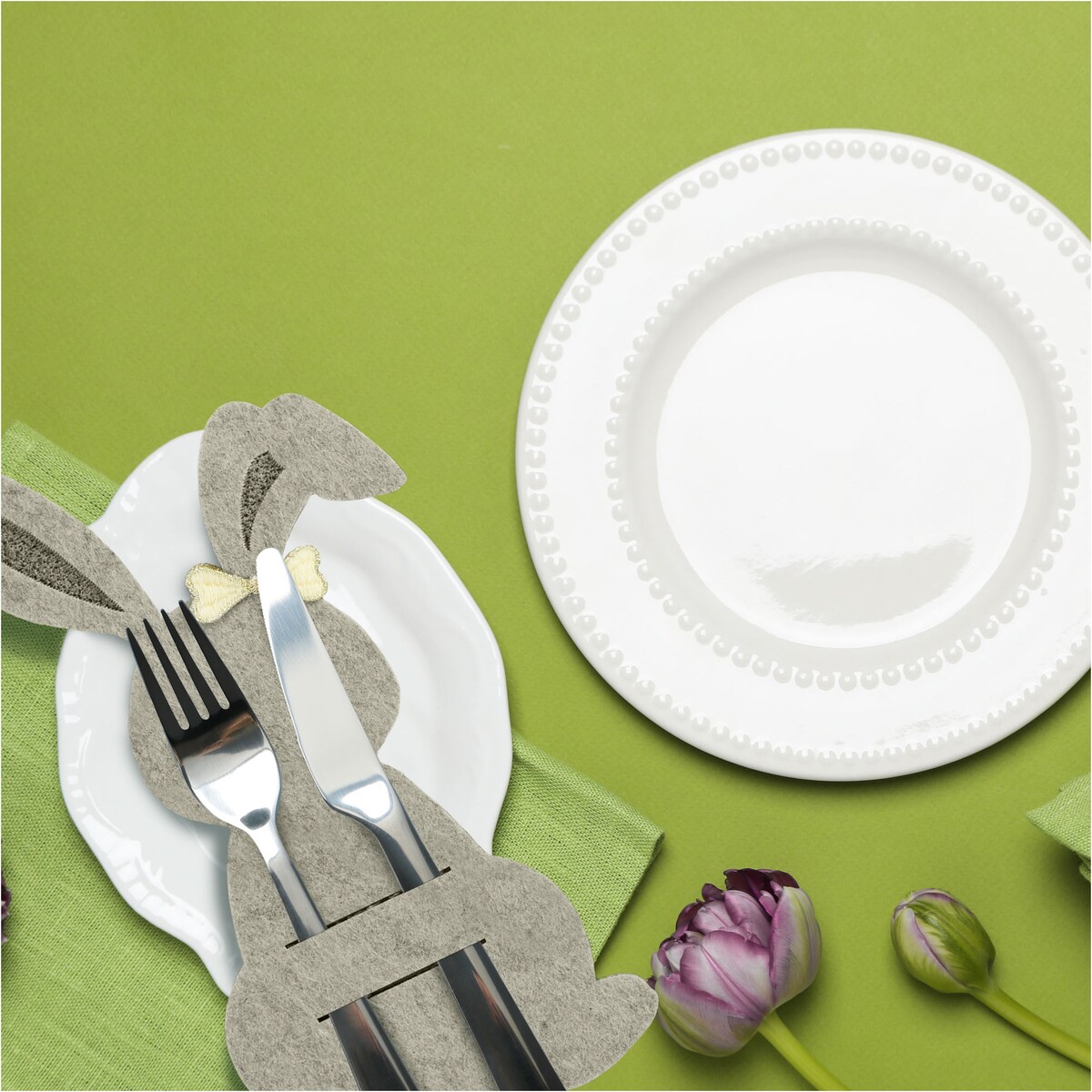 Kieszonka Etui Na Sztućce Wielkanocna Zajączek Filcowa Dekoracyjna Ozdobna Szary