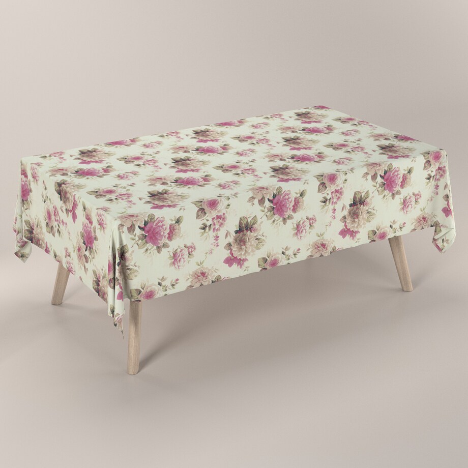 Obrus prostokątny 130 x 160 cm różowo-beżowe róże na kremowym tle