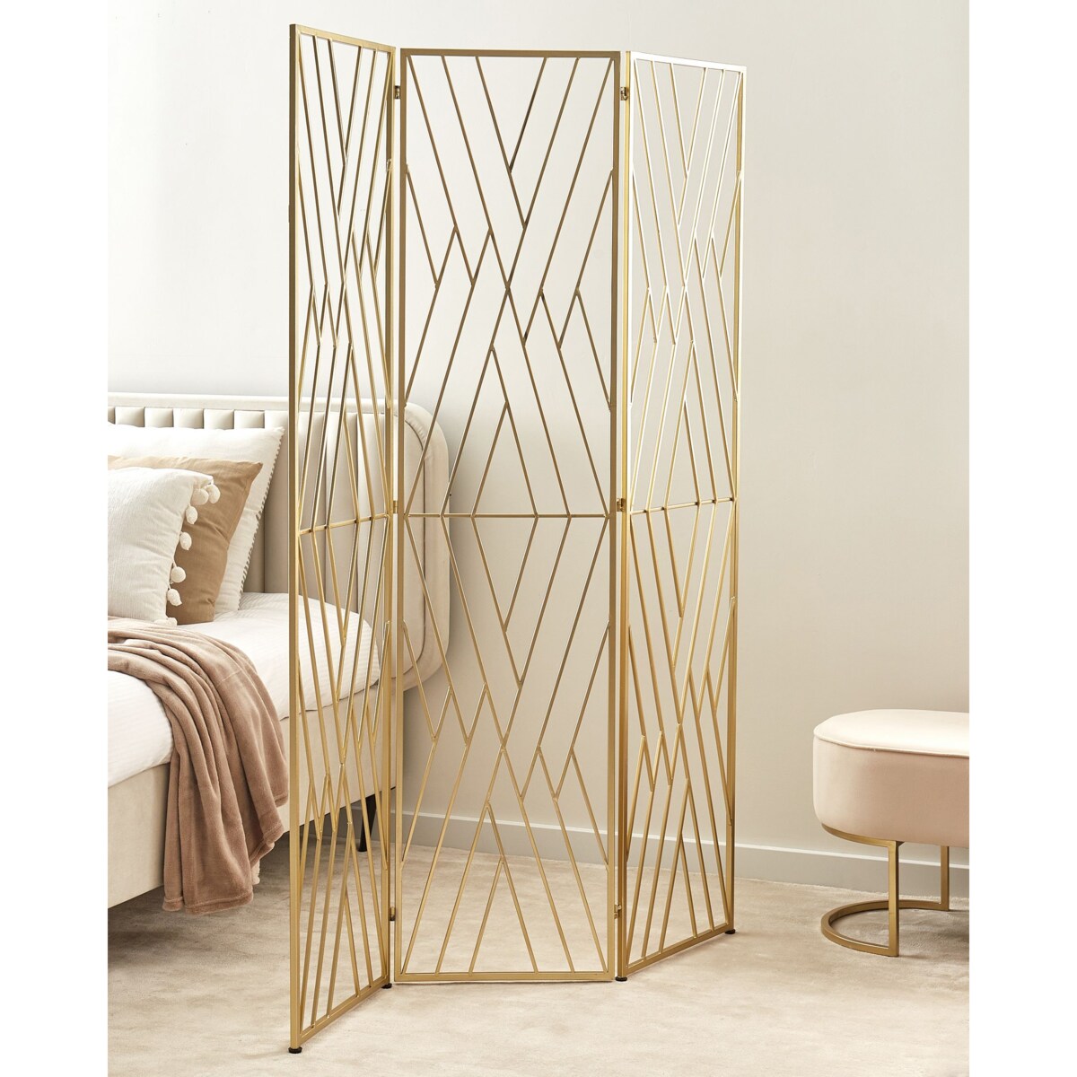 3-panelowy składany parawan pokojowy metalowy 117 x 170 cm złoty ASOLO