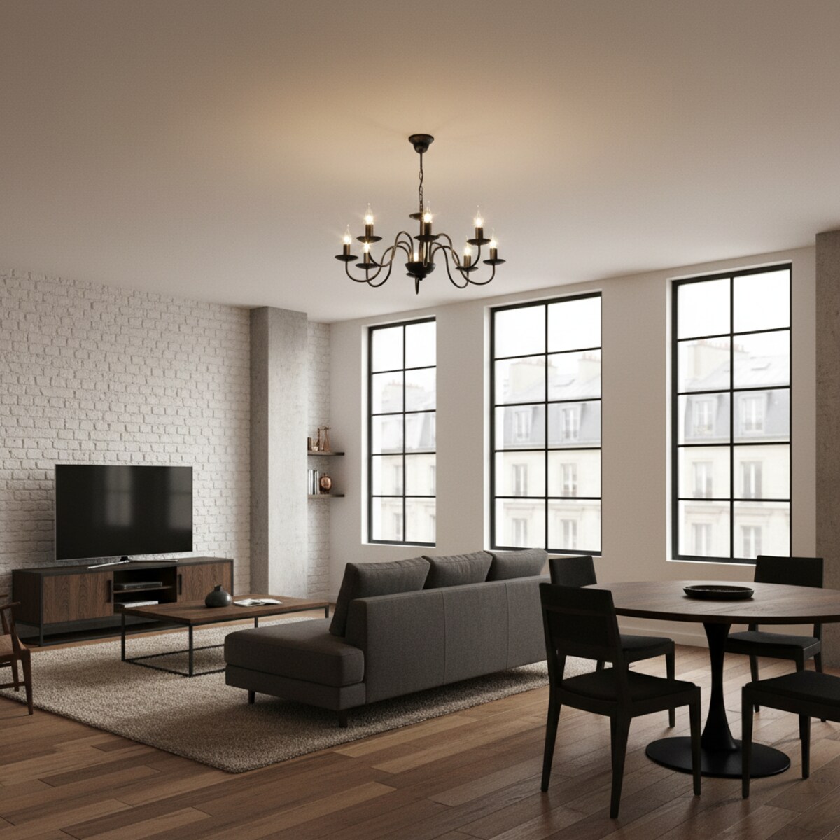 lampa wisząca świecznikowa czarna 8 punktowa edylit loft
