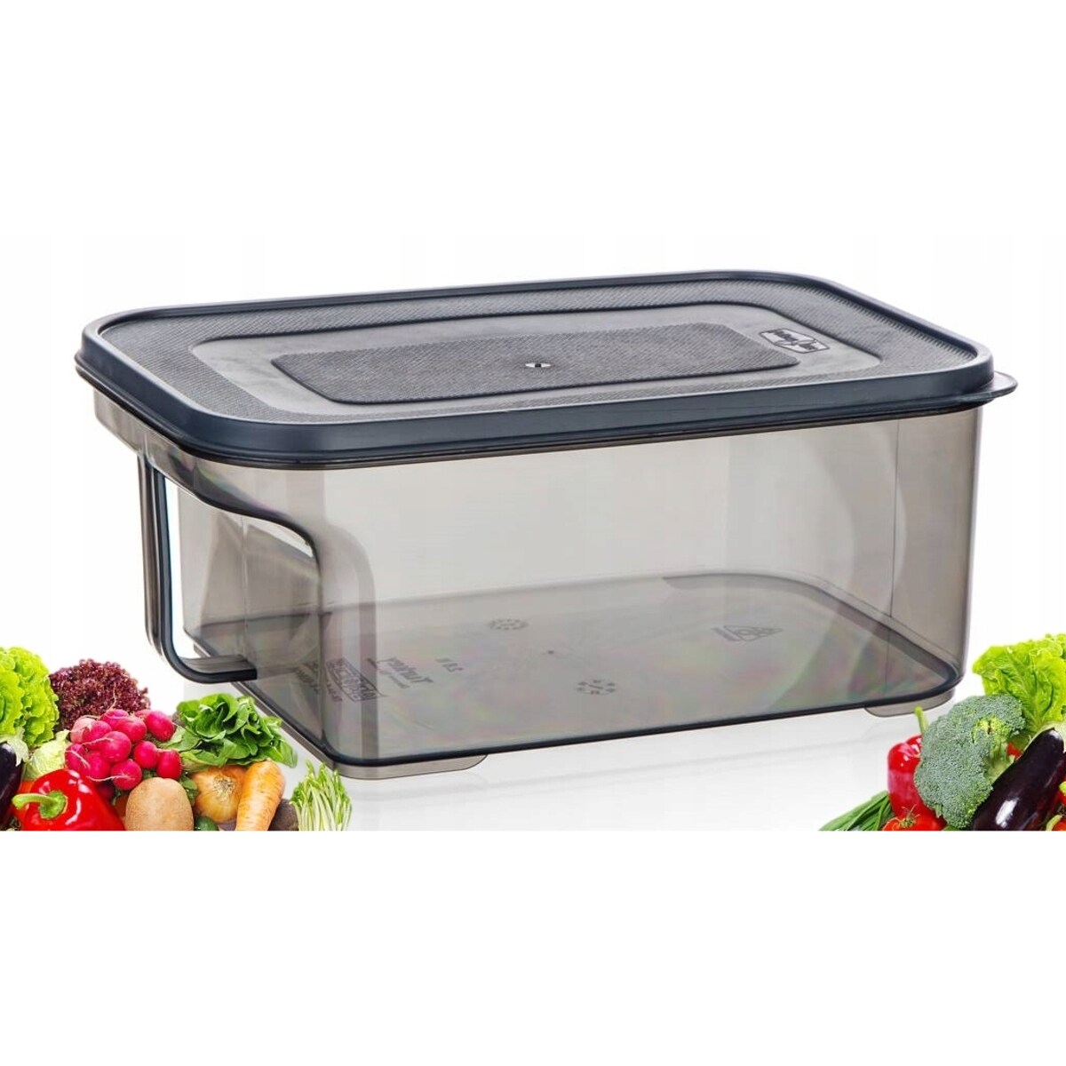 POJEMNIK PLASTIKOWY 2,6 L DYMNY z rączką do lodówki box na jedzenie żywność