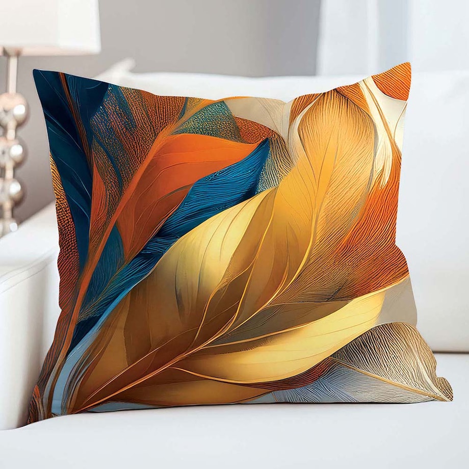 Poszewka satynowa 40x40 Aurelia w złote i niebieskie liście, Satynlove Premium