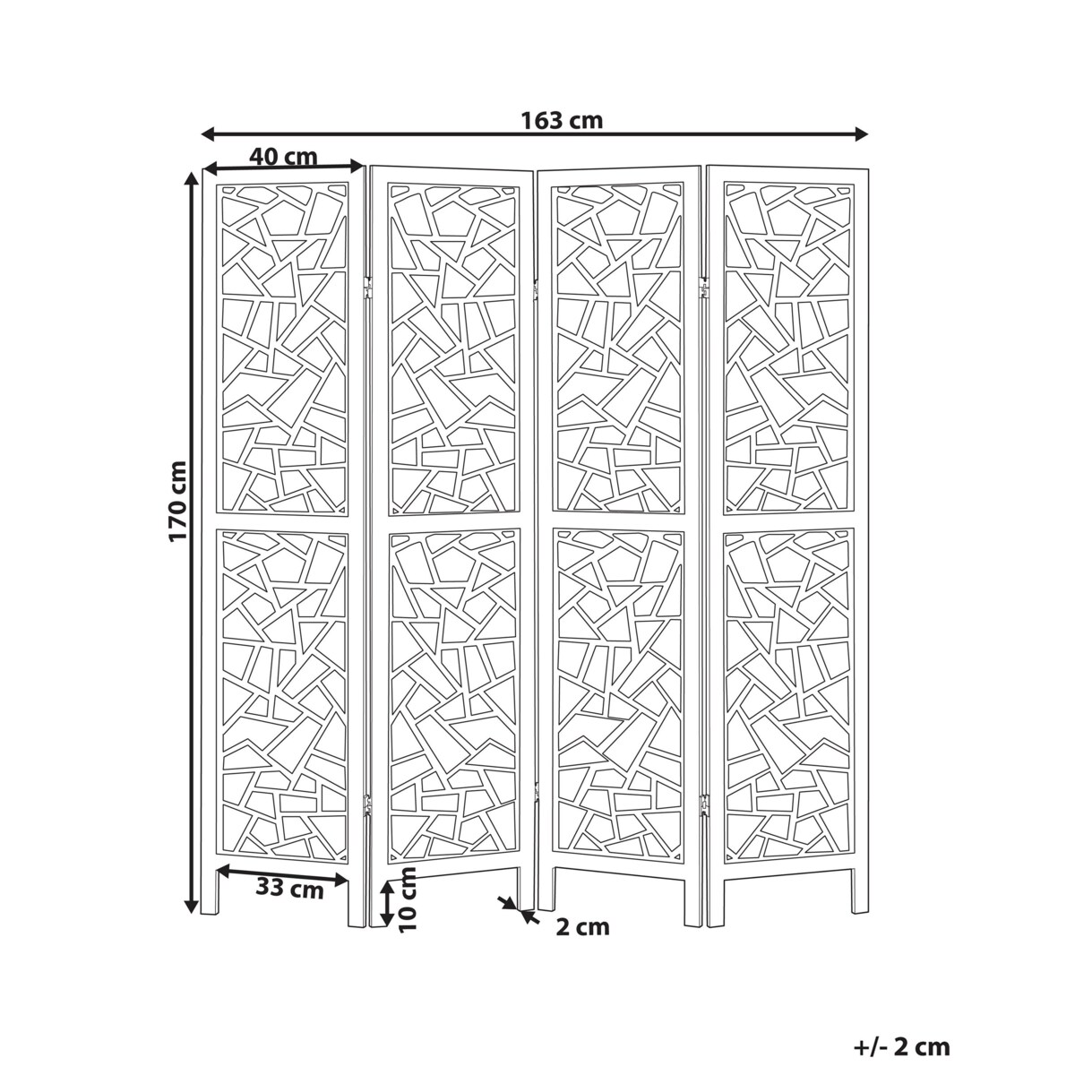 4-panelowy składany parawan pokojowy drewniany 170 x 163 cm czarny PIANLARGO
