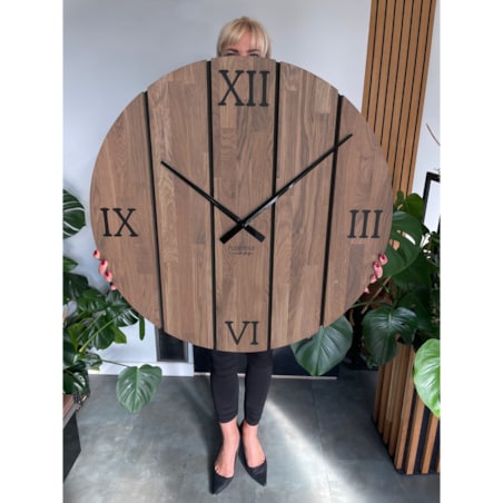 Duży zegar ścienny drewniany Solid Oak brązowy 80cm