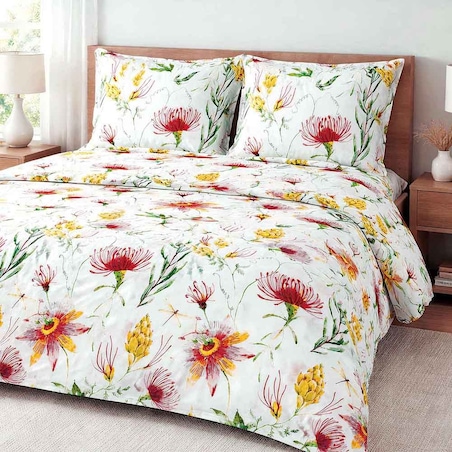 Poszewka dekoracyjna bawełniana 40x40 Sunny Bloom biała w kolorowe letnie kwiaty, Cottonlove, Darymex