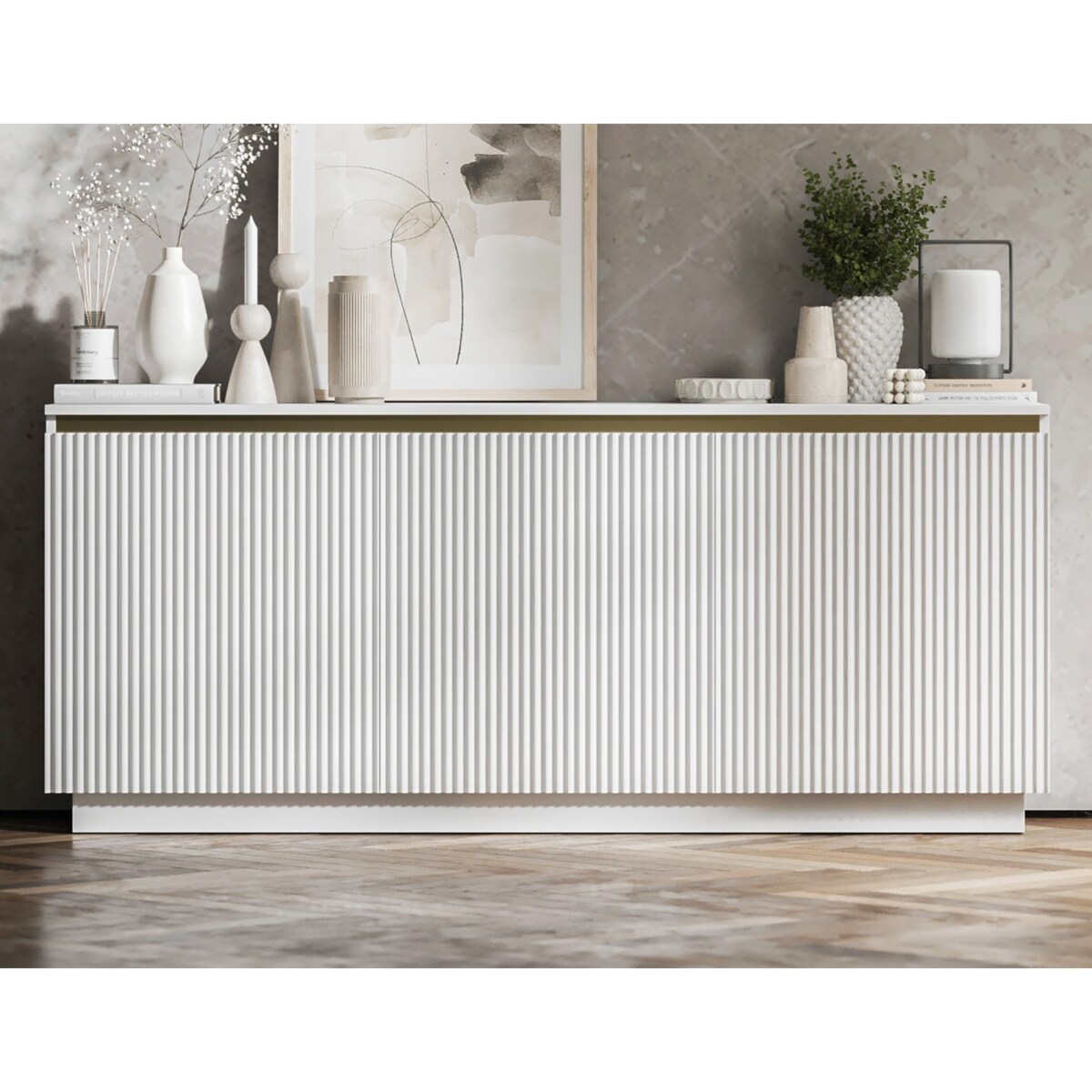 Komoda Glamour Nowoczesna Szafka RTV Biały MAT ryflowane fronty 166,8 cm