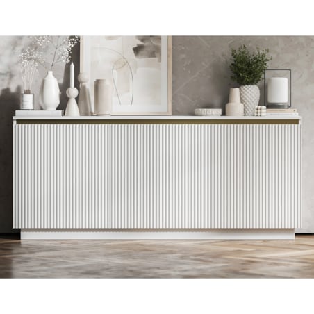 Komoda Glamour Nowoczesna Szafka RTV Biały MAT ryflowane fronty 166,8 cm