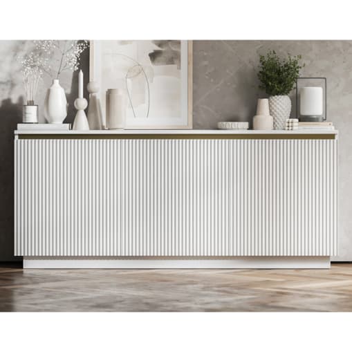 Komoda Glamour Nowoczesna Szafka RTV Biały MAT ryflowane fronty 166,8 cm