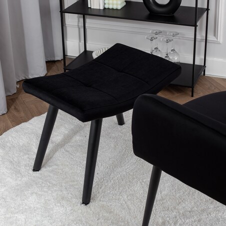 Fotel uszak z podnóżkiem do salonu wypoczynkowy welurowy tapicerowany czarny