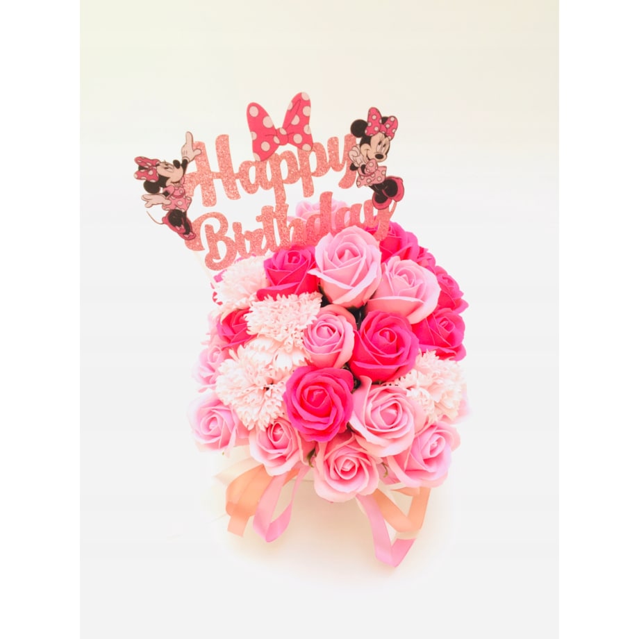 FLOWER BOX RÓŻOWE kwiaty MYDLANE na urodziny dziewczynki prezent MINNIE
