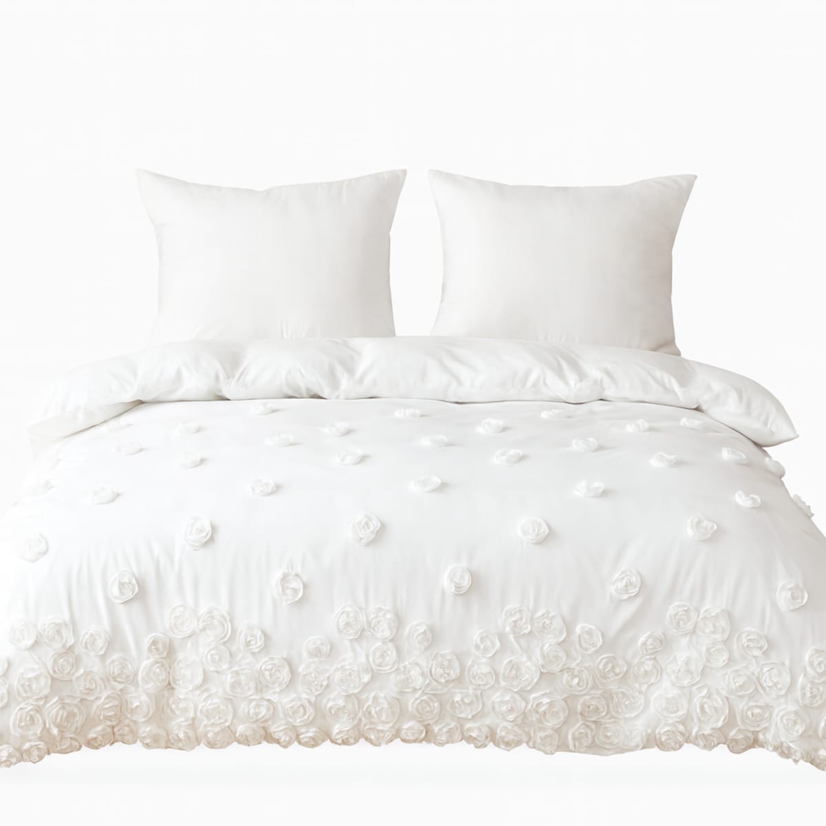 pościel "french roses" z aplikacją 3d róże wyszywane 200x220 | biały