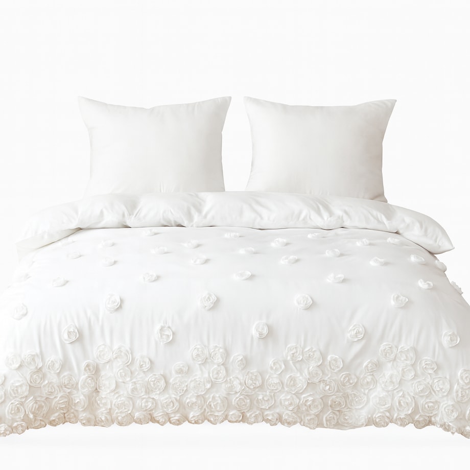 pościel "french roses" z aplikacją 3d róże wyszywane 200x220 | biały