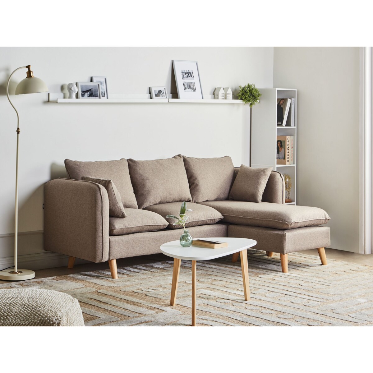 Sofa DALVIK Jasnobrązowy z otomaną dla 3 osób