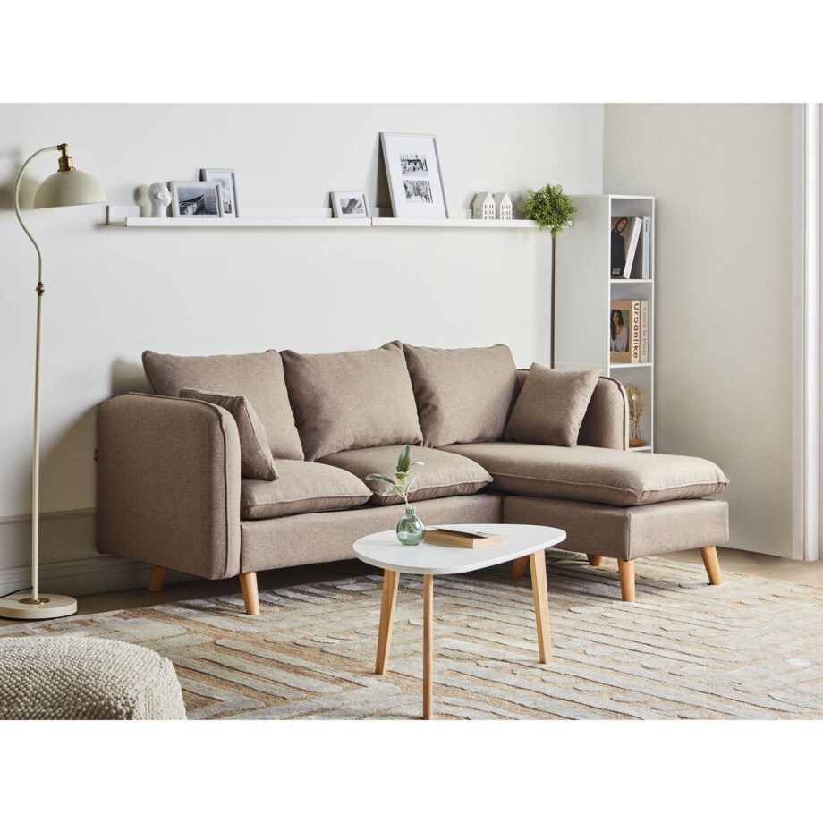 Sofa DALVIK Jasnobrązowy z otomaną dla 3 osób