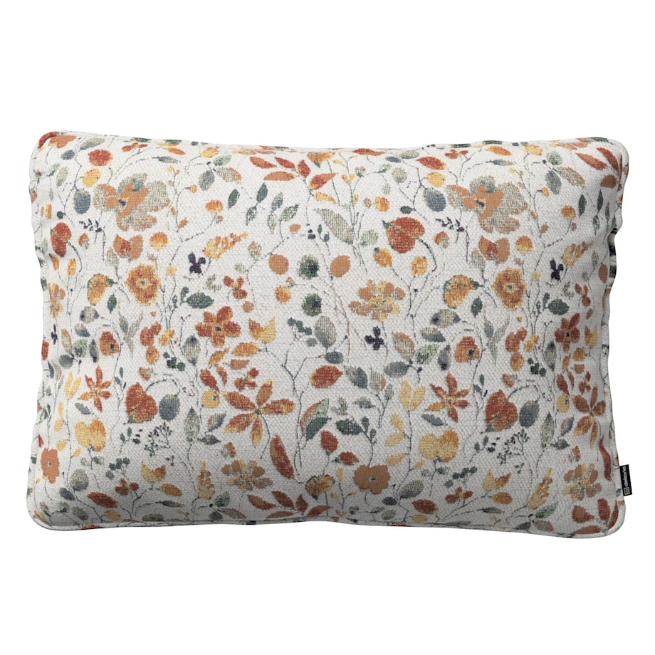 Poszewka Gabi na poduszkę prostokątna 60x40 pomarańczowo-zielone kwiaty na kremowym tle