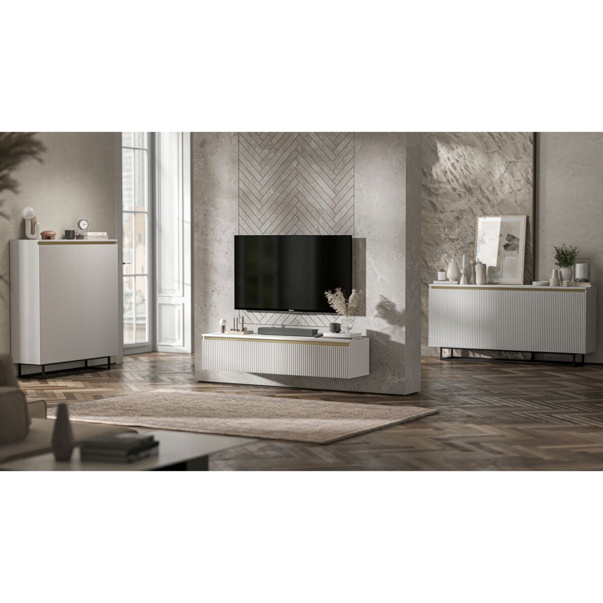 Nowoczesna Wisząca Szafka RTV Glamour Komoda RTV Biały Mat 140 cm