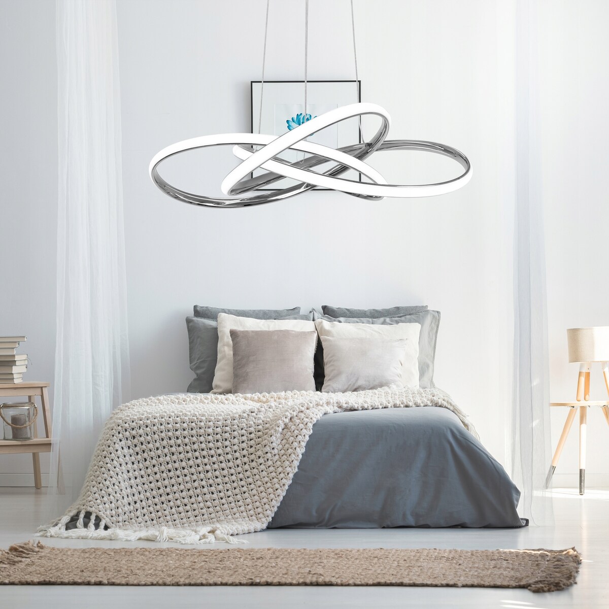 Lampa Sufitowa Wisząca Metal Ring Chrom Led +Pilot