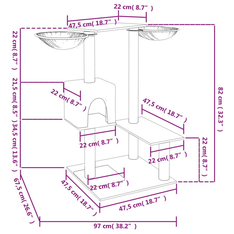 vidaXL Drapak dla kota ze słupkami, ciemnoszary, 82 cm