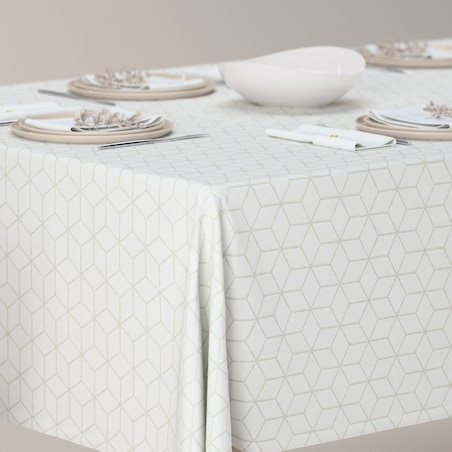 Obrus prostokątny 130 x 210 cm wzór sześcianów na białym tle