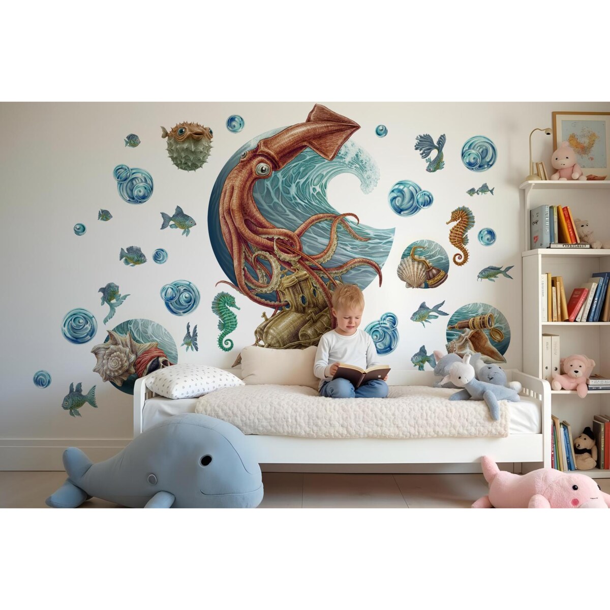 Zestaw naklejek na ścianę, Łódź podwodna, 80cm