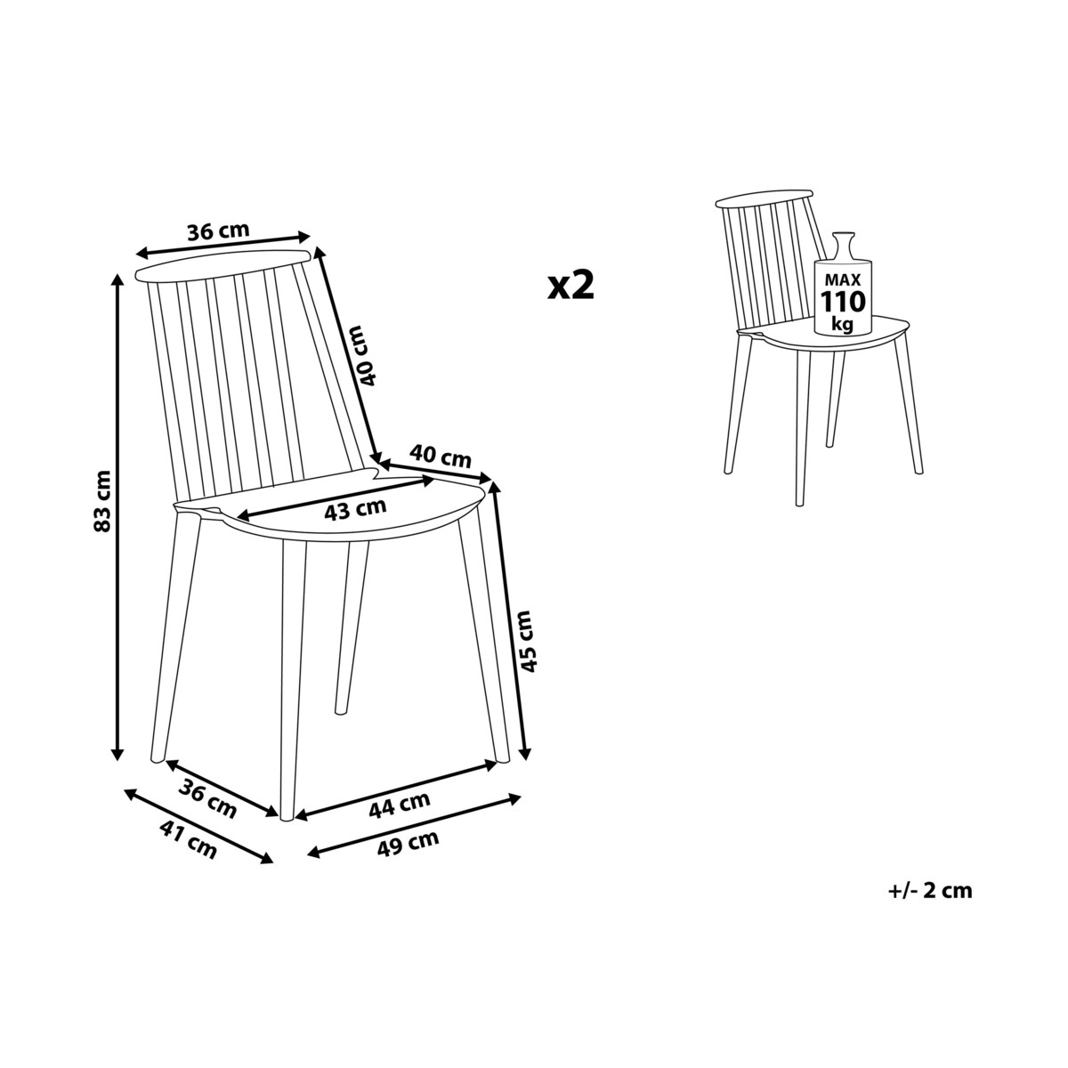 Zestaw 2 krzeseł do jadalni biały VENTNOR