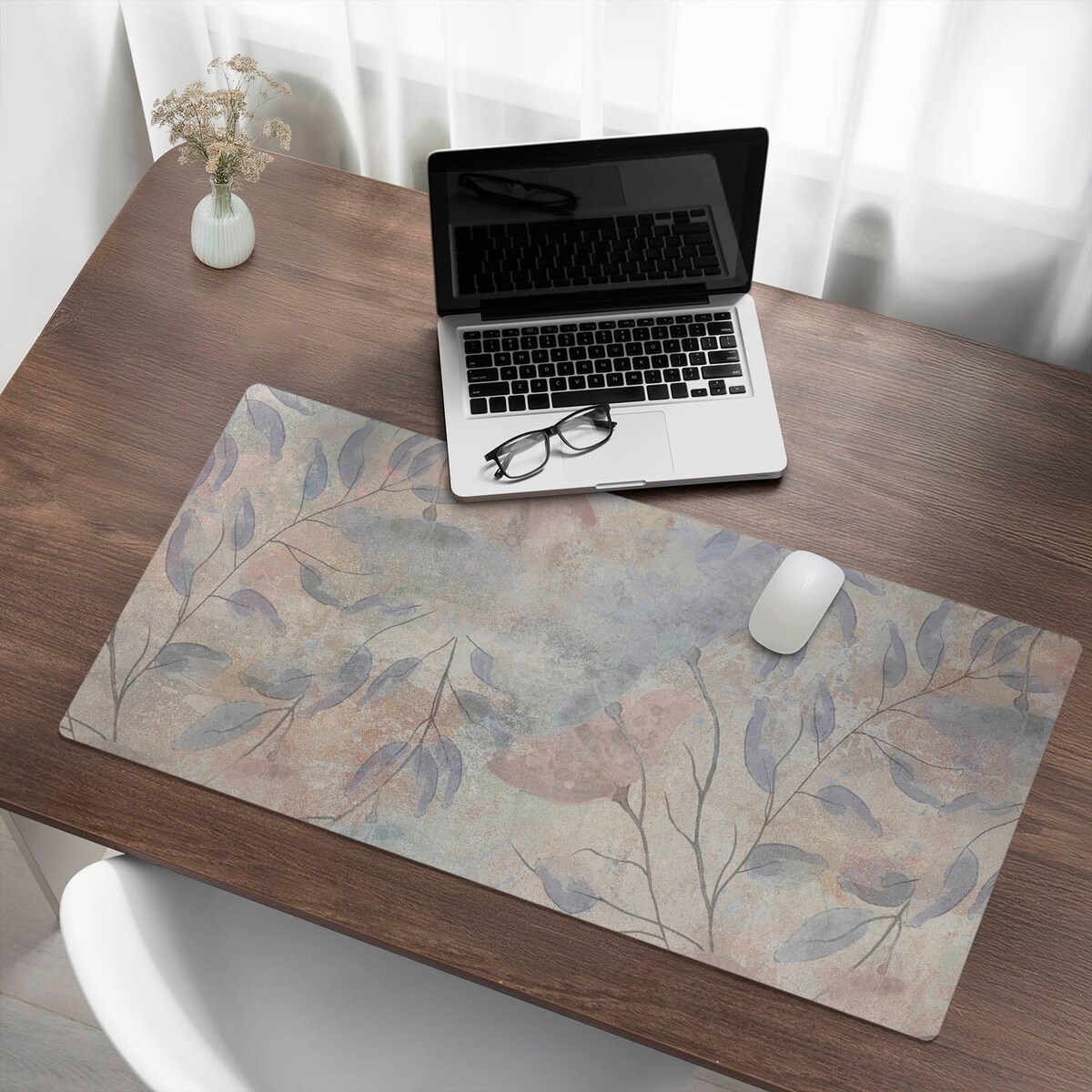 Beżowa mata na biurko Delikatne liście tła, 100x50 cm