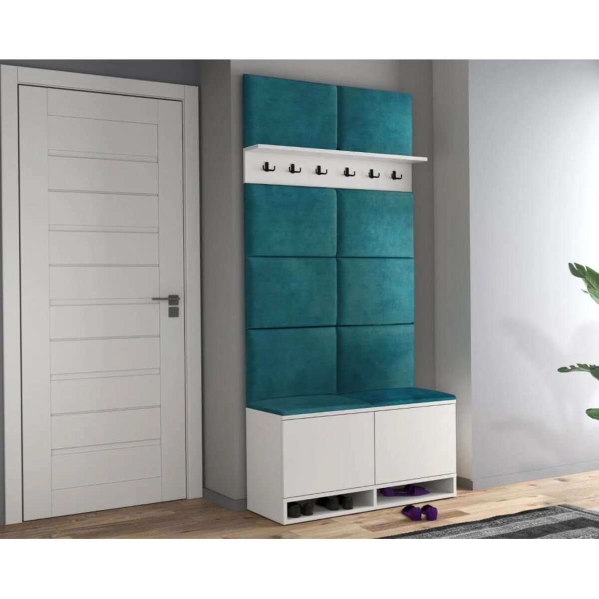 Szafka na buty z siedziskiem i wieszakiem DUBAI biała/zielona